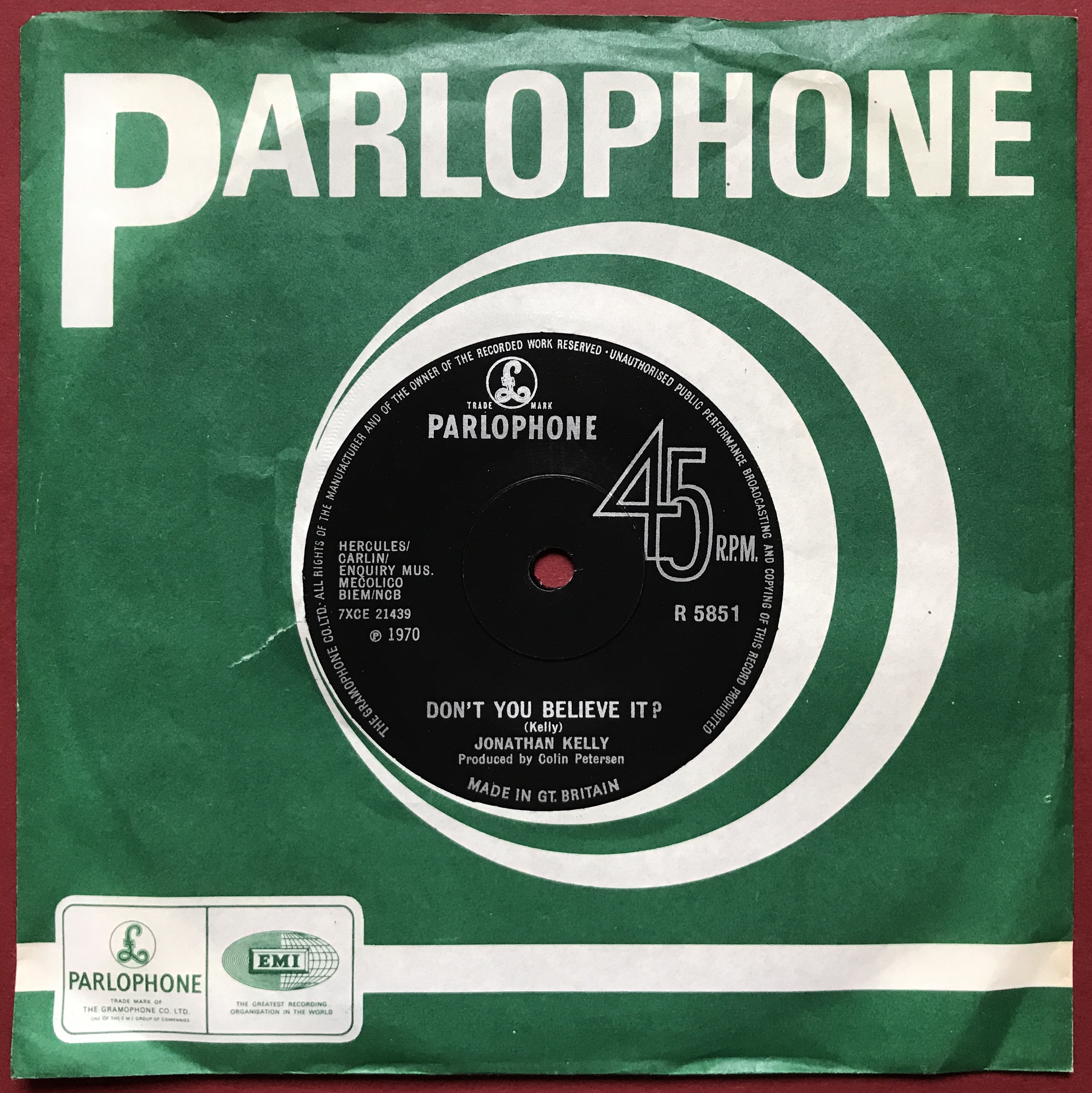 JONATHAN KELLY - Don´t you believe it? E. CLAPTON UK-orig 7" 1970