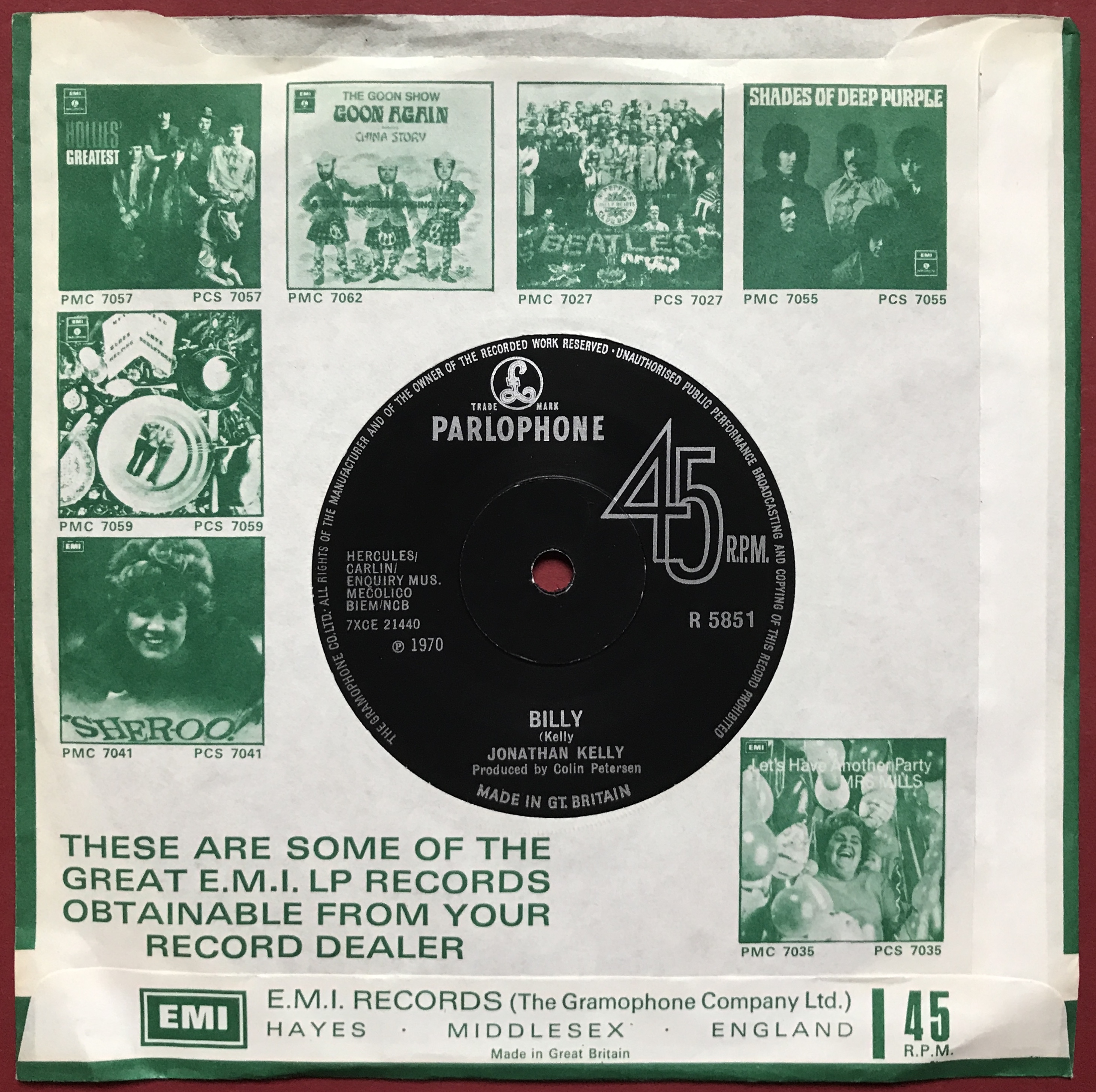 JONATHAN KELLY - Don´t you believe it? E. CLAPTON UK-orig 7" 1970 - 2