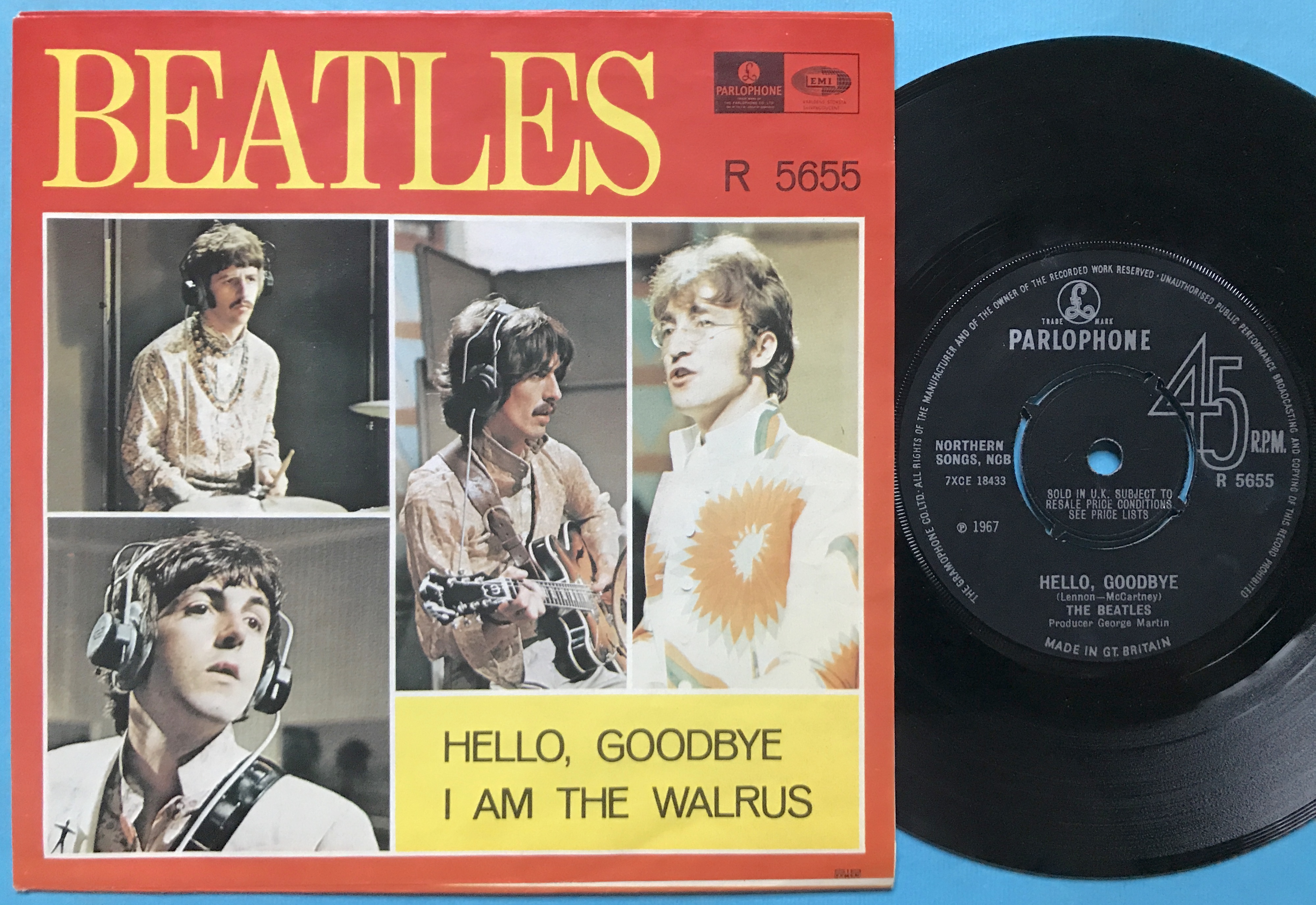BEATLES - Hello goodbye 7" Swe/UK Mörkorange 1967 PS