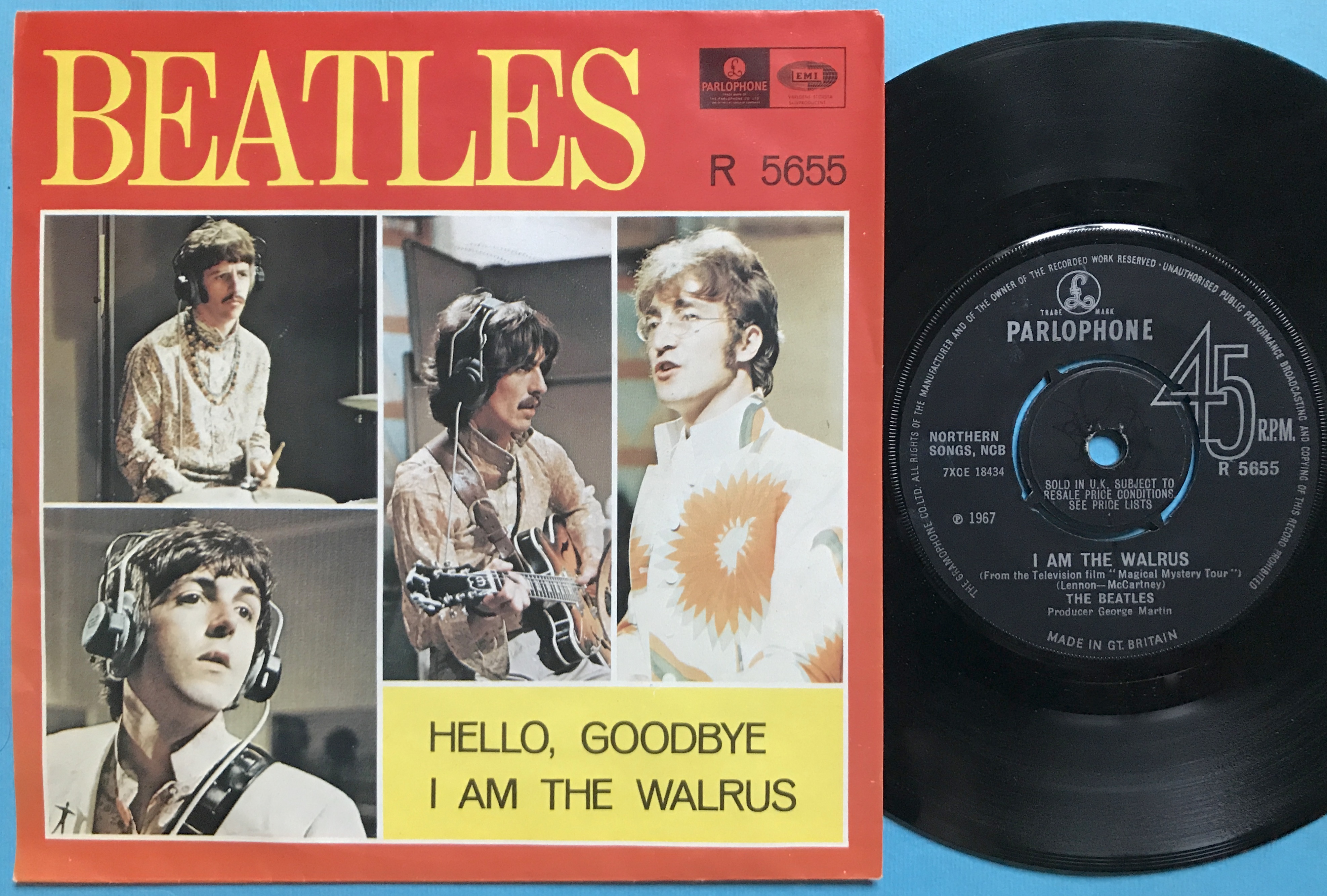 BEATLES - Hello goodbye 7" Swe/UK Mörkorange 1967 PS - 2