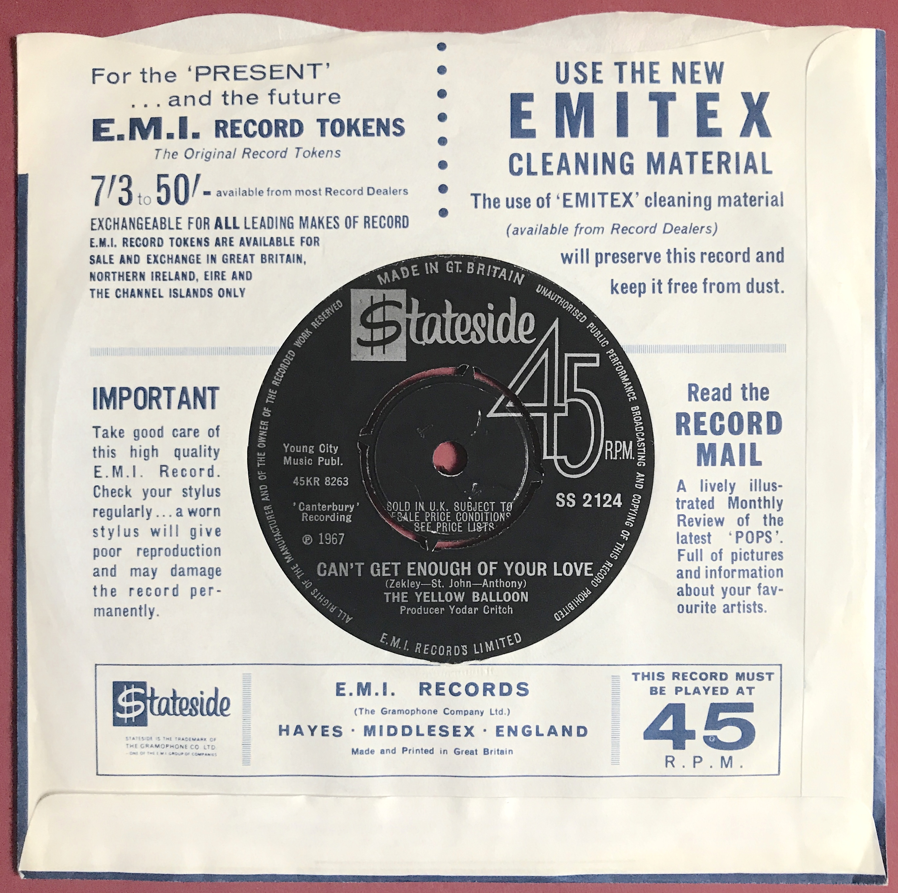 The YELLOW BALLON - Stained glass window UK 45 1967 - 2