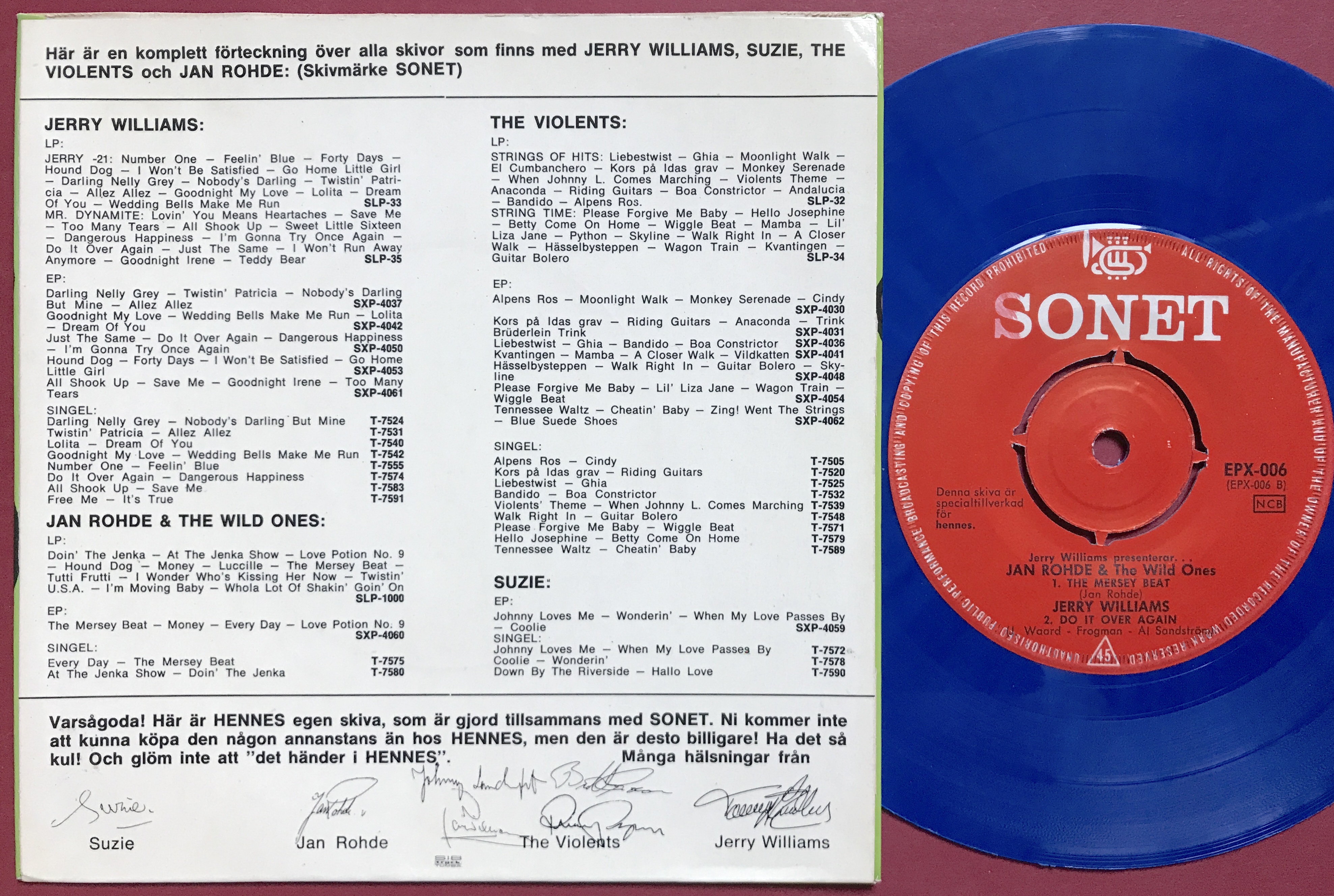 JERRY WILLIAMS / VIOLENTS / SUZIE / JAN ROHDE Swe EP 1964 - 2