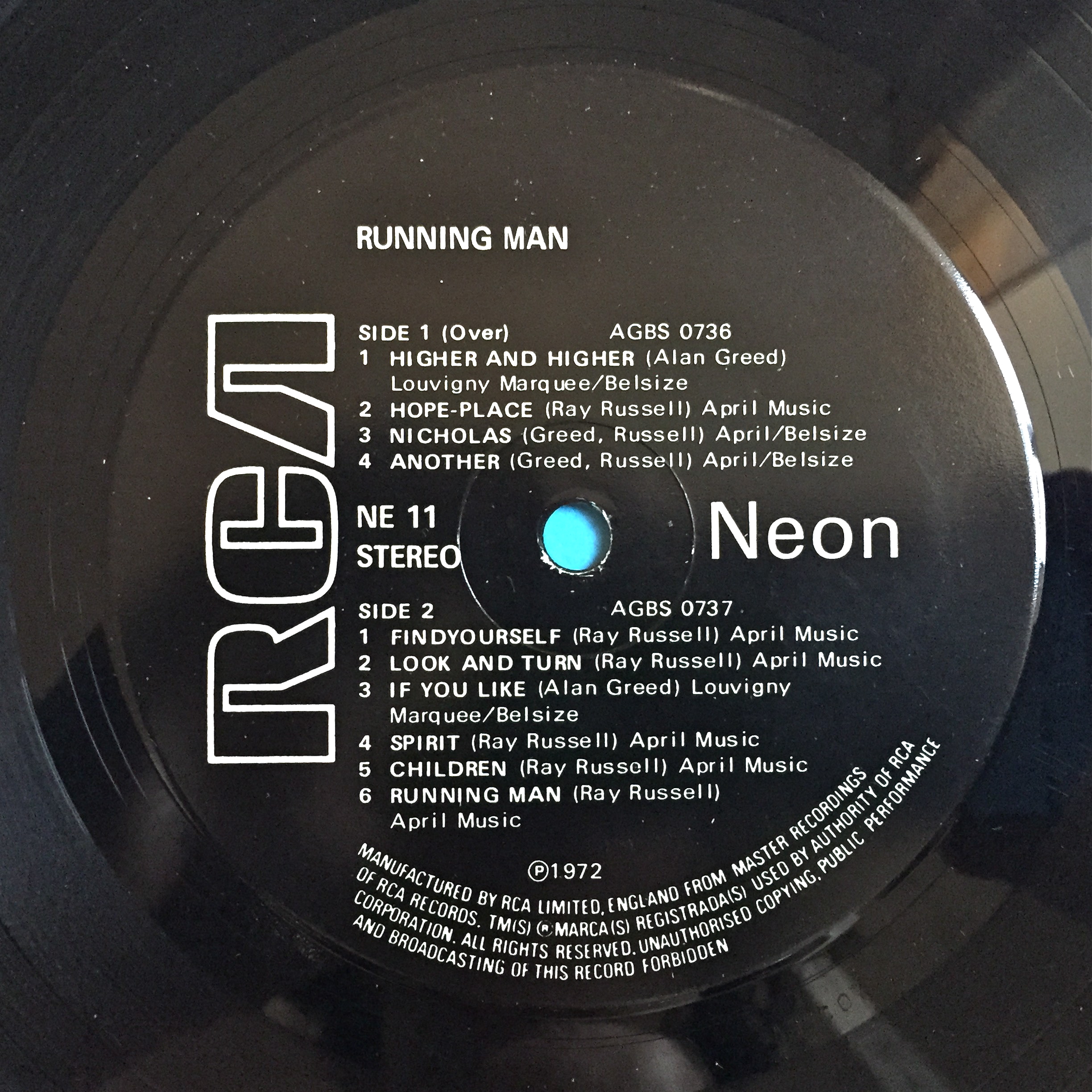 RUNNING MAN - "same" UK-orig Neon LP 1971 - 5