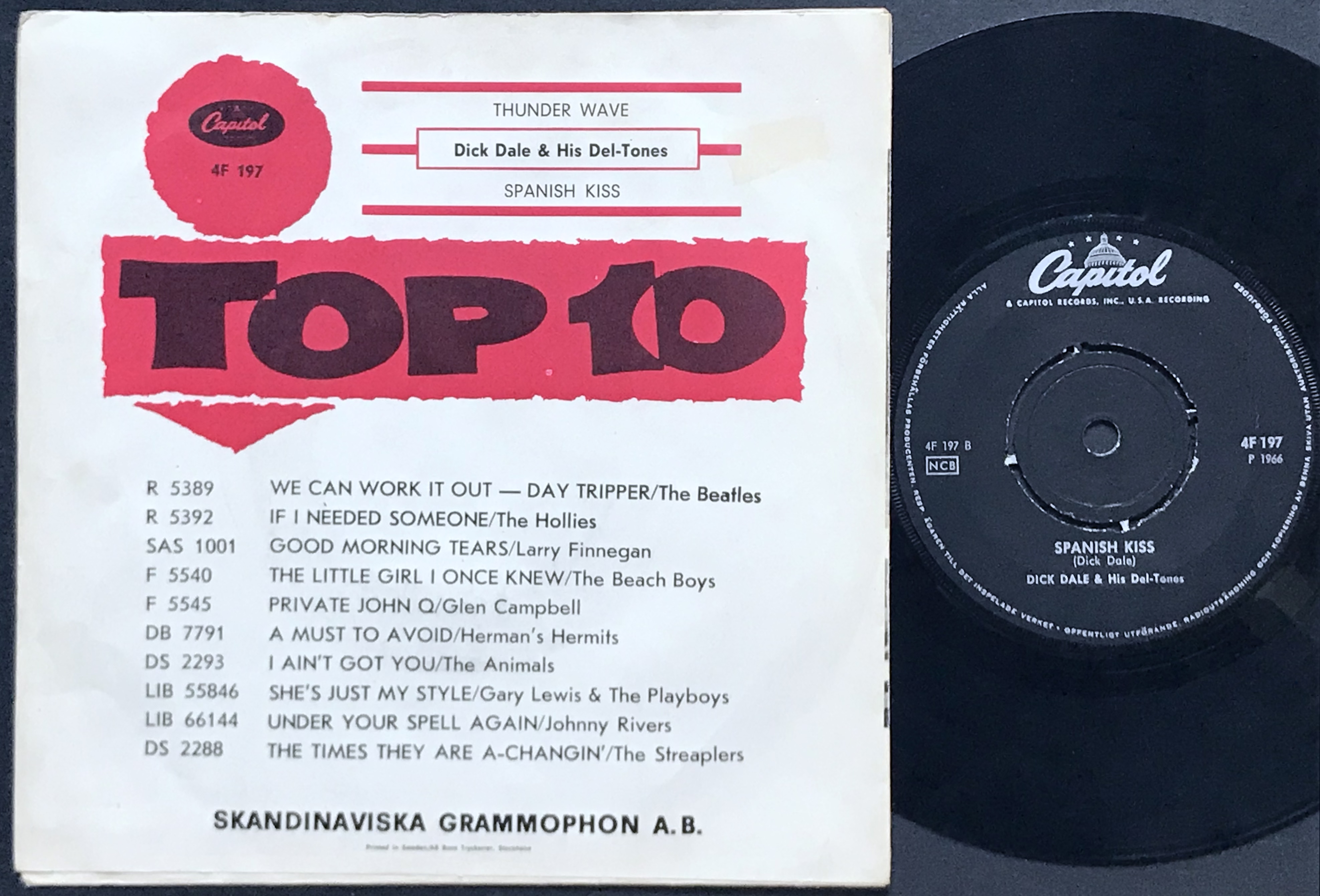 DICK DALE - Thunder wave / Spanish kiss Swe PS 1966 - 2
