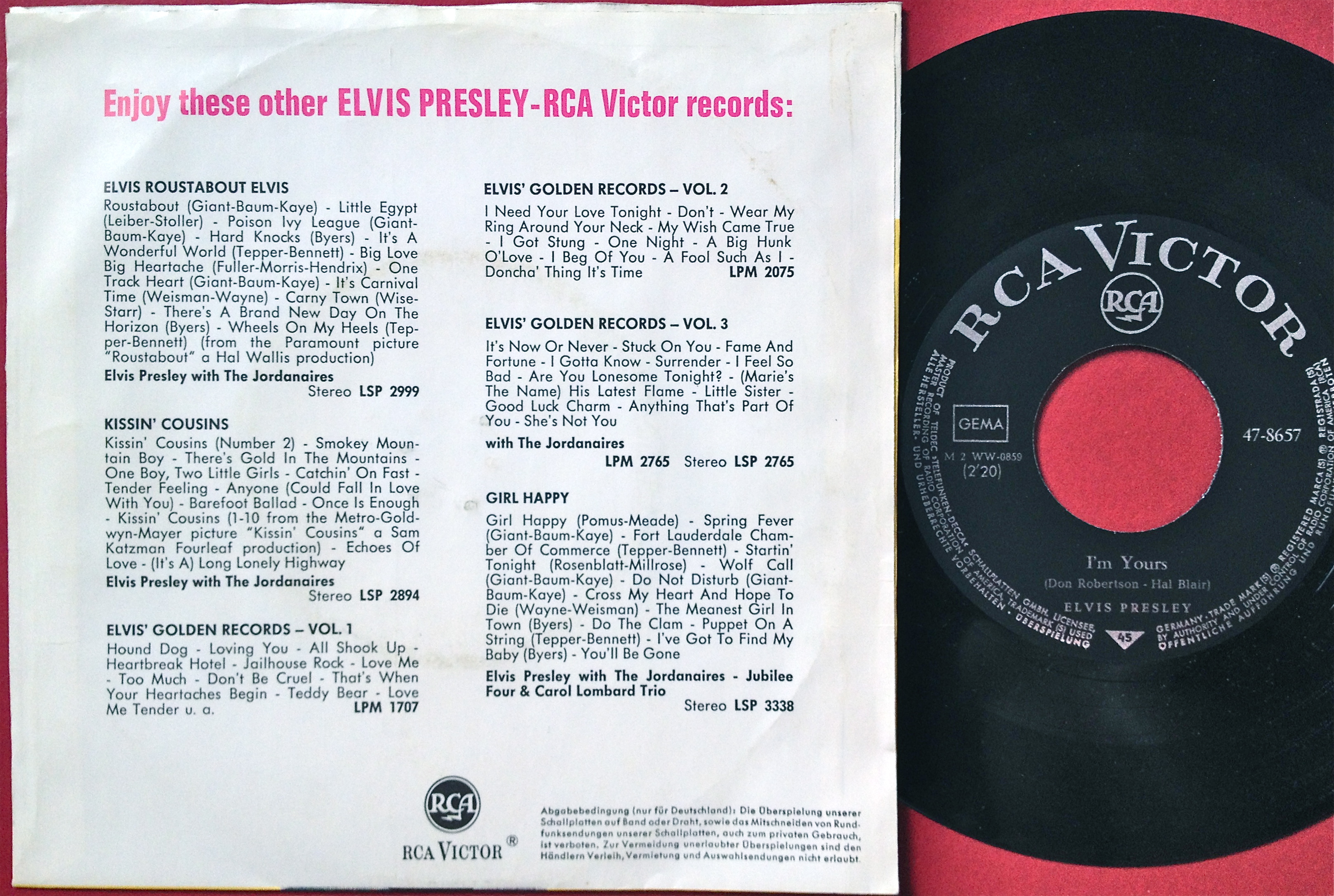 ELVIS PRESLEY - Long lonely highway 7" Ger PS 1965 - 2