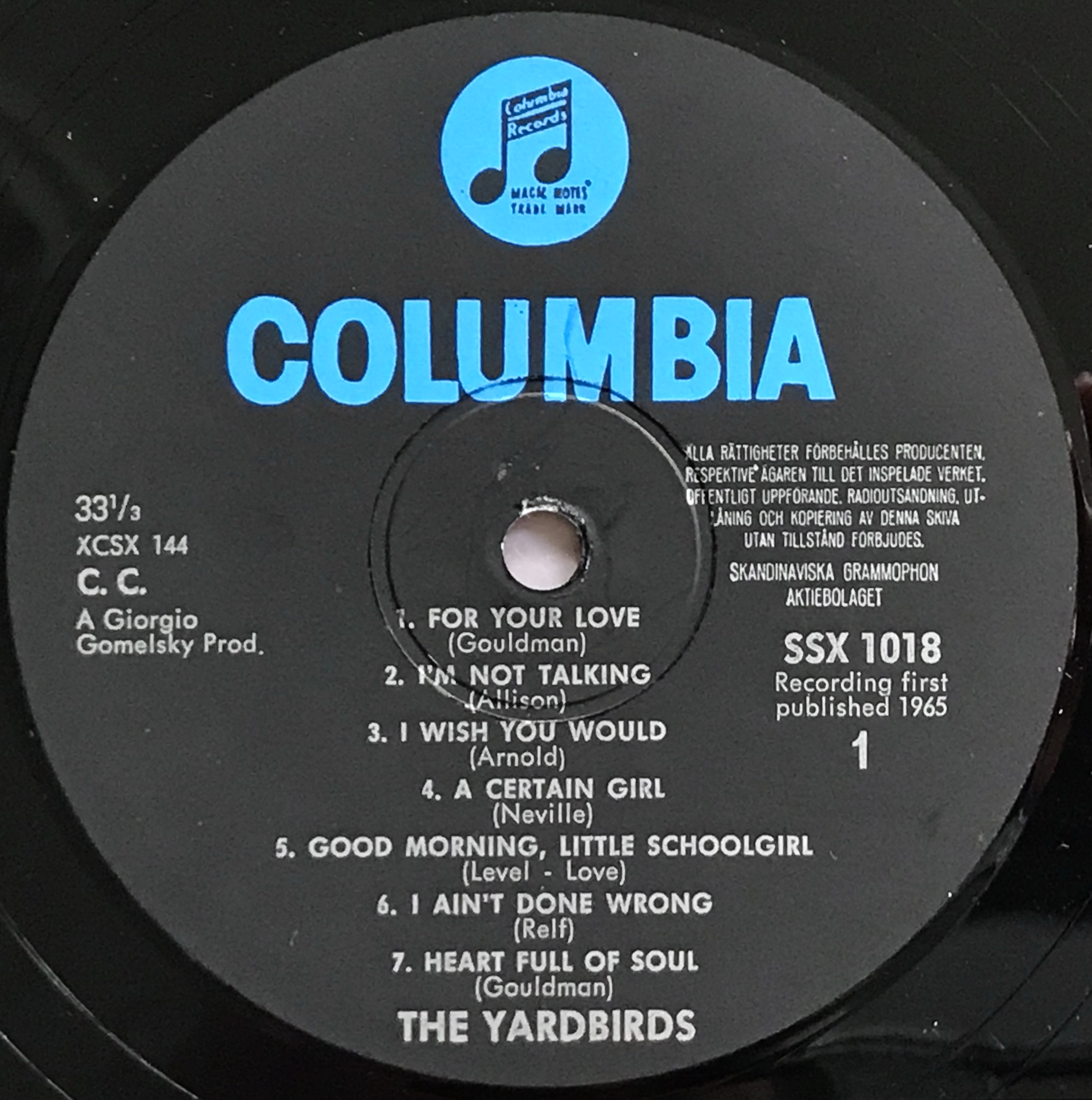 YARDBIRDS -"same"  Swe-orig "Big bass cover" LP 1965 - 3
