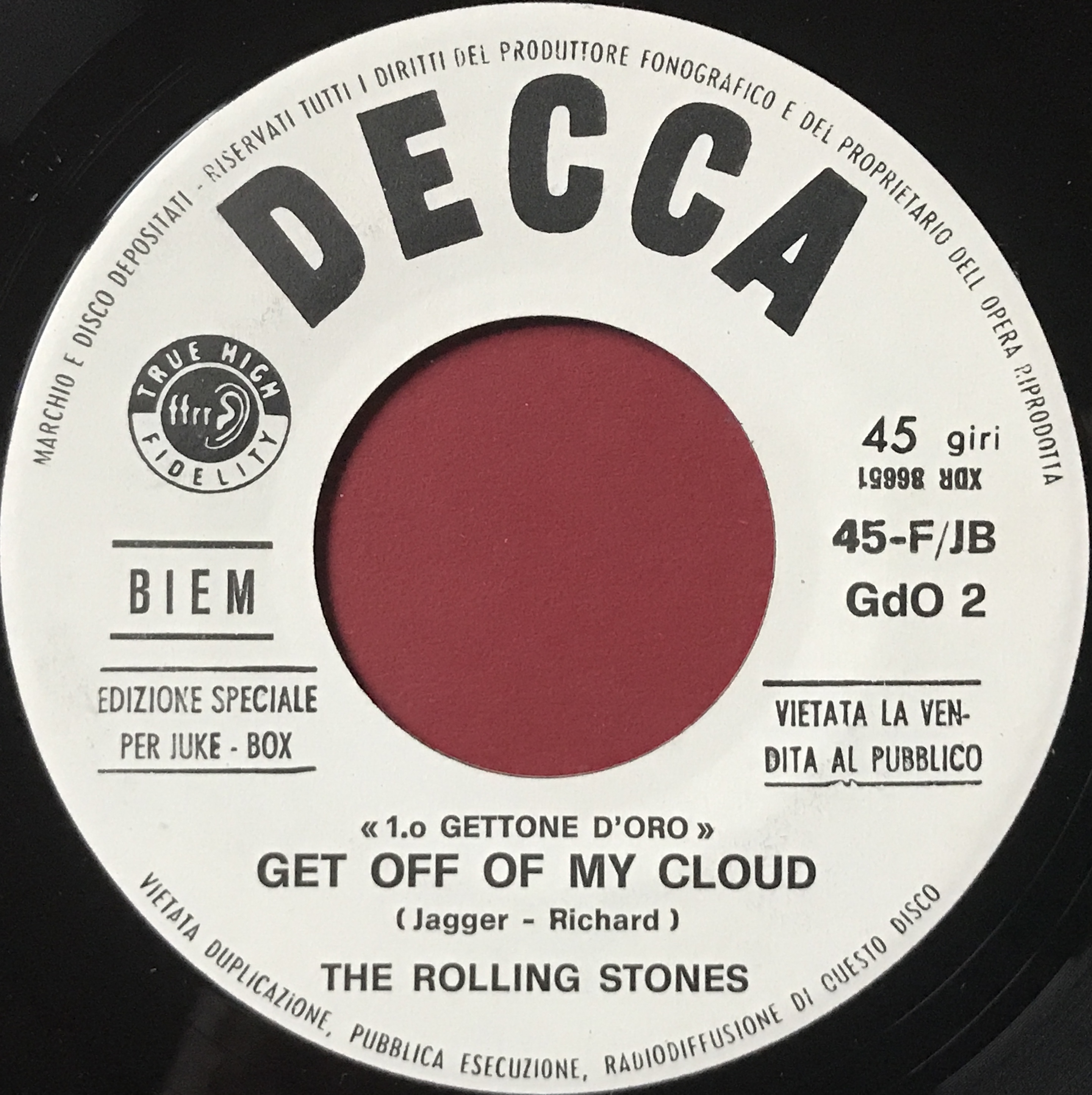 ROLLING STONES - Little red rooster / Get off of my cloud Italien Jukebox PROMO 45  1965 - 2