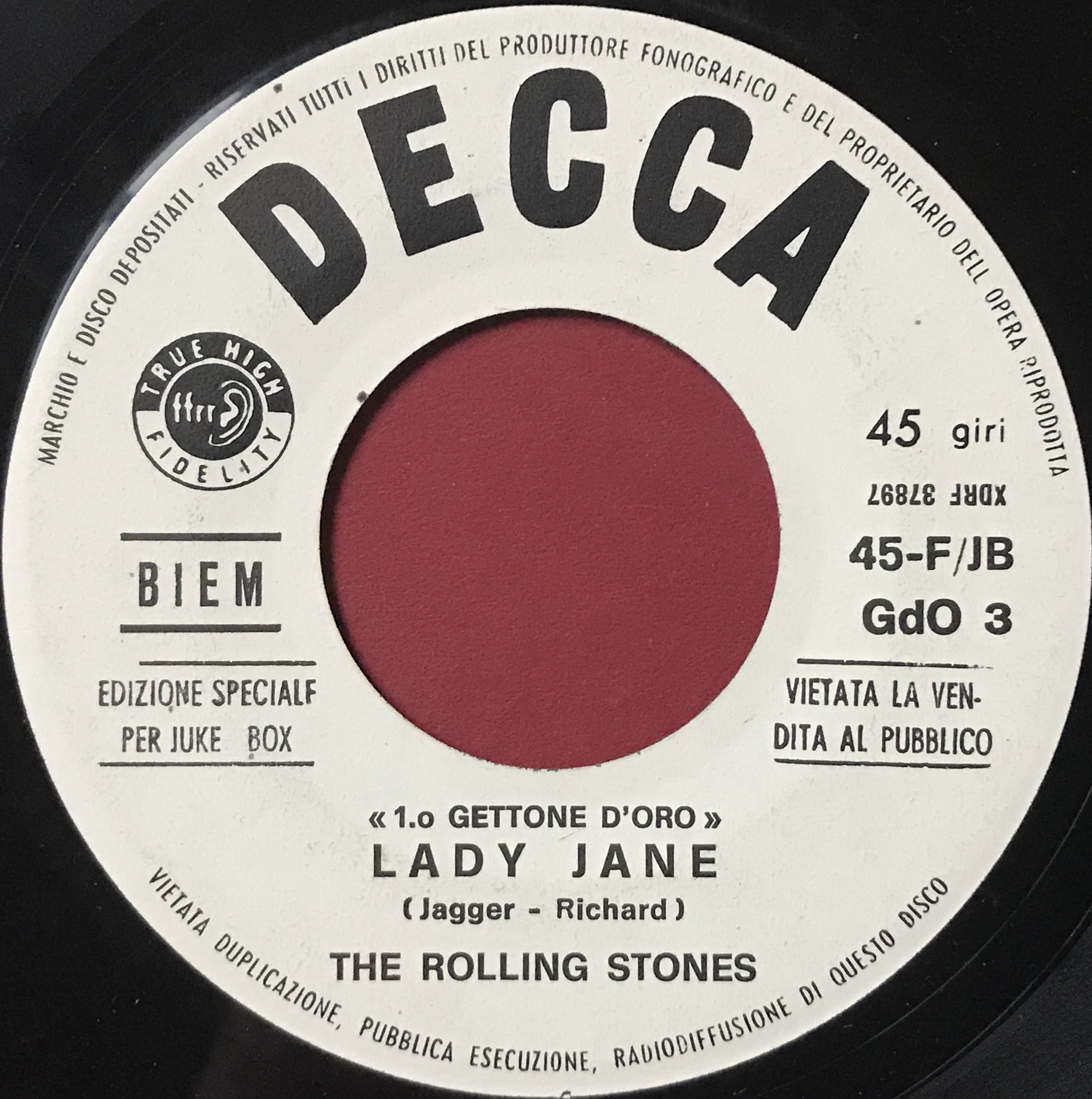 ROLLING STONES - The last time / Lady Jane Italien Jukebox PROMO 45  1966 - 2