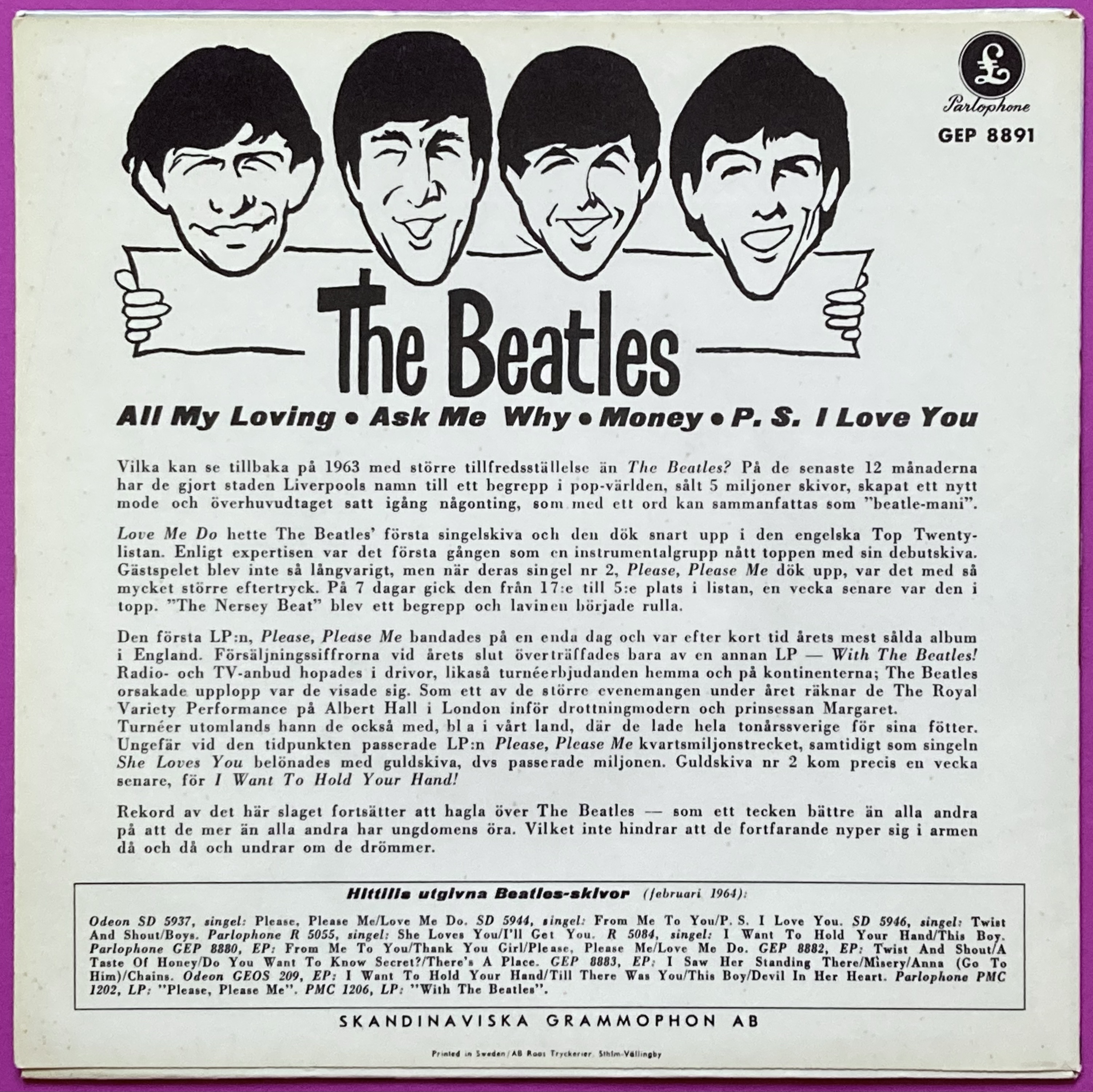 BEATLES - All my loving +3 Swe EP 1964 - 2