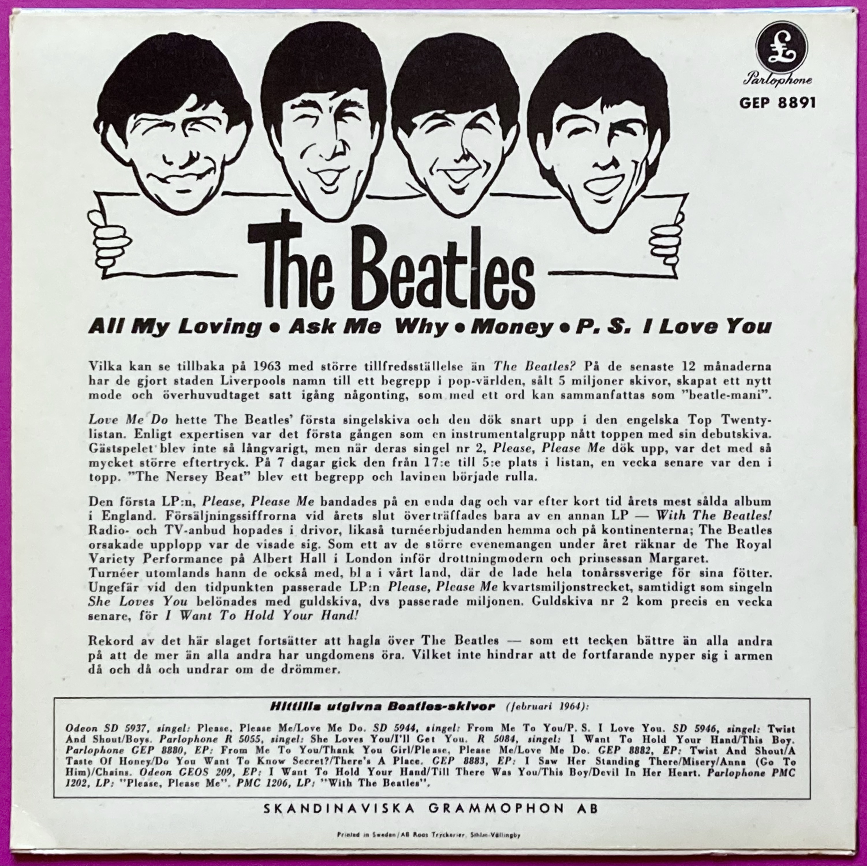 BEATLES - All my loving +3 Swe EP 1963 - 2