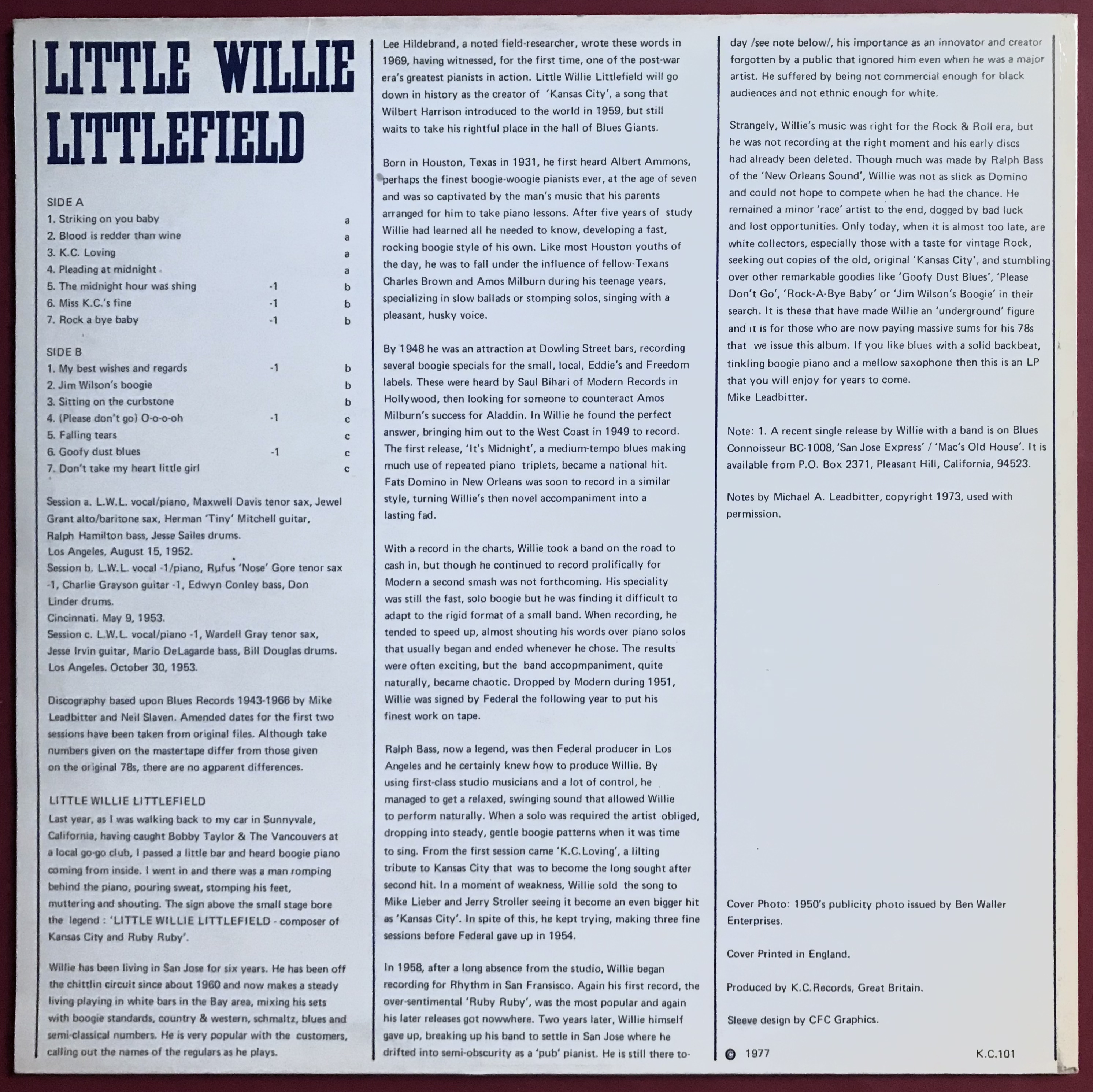 LITTLE WILLIE LITTLEFIELD - K.C. Loving SIGNERAD LP 1977 - 3