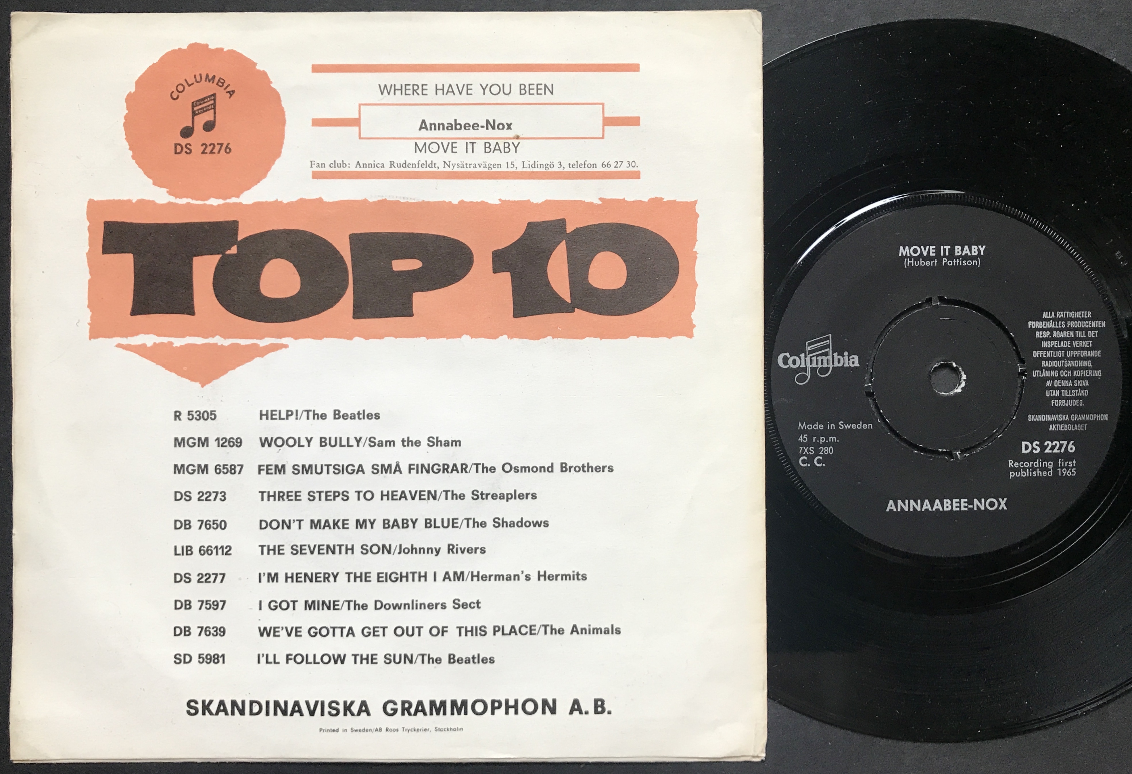 ANNAABEE-NOX - Where have you been / Move it baby  Swe PS 1965 - 2