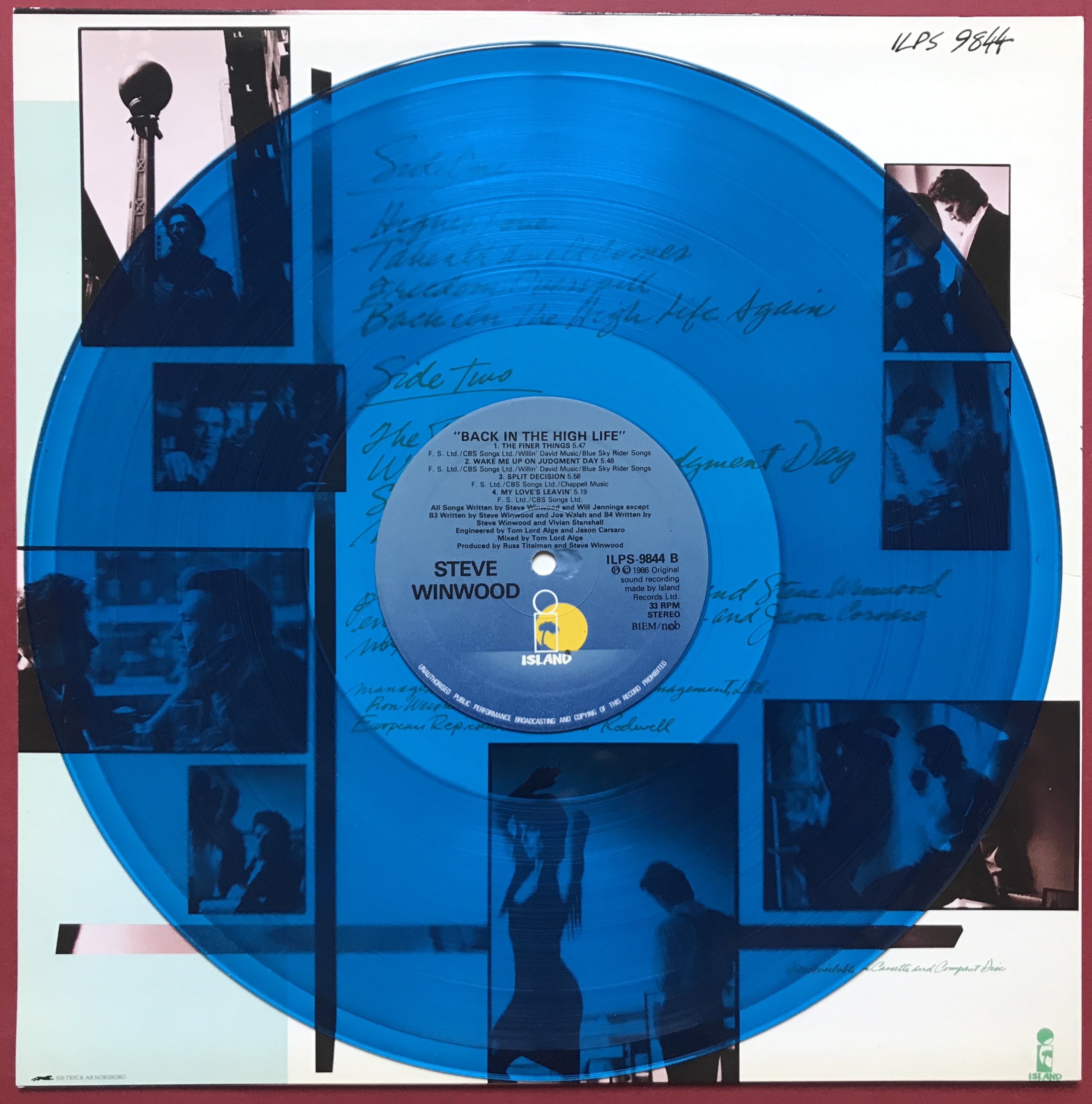 TRAFFIC / STEVIE WINWOOD - Back in the High life - ULTRA-RARE BLUE Vinyl LP 1986!  - 5