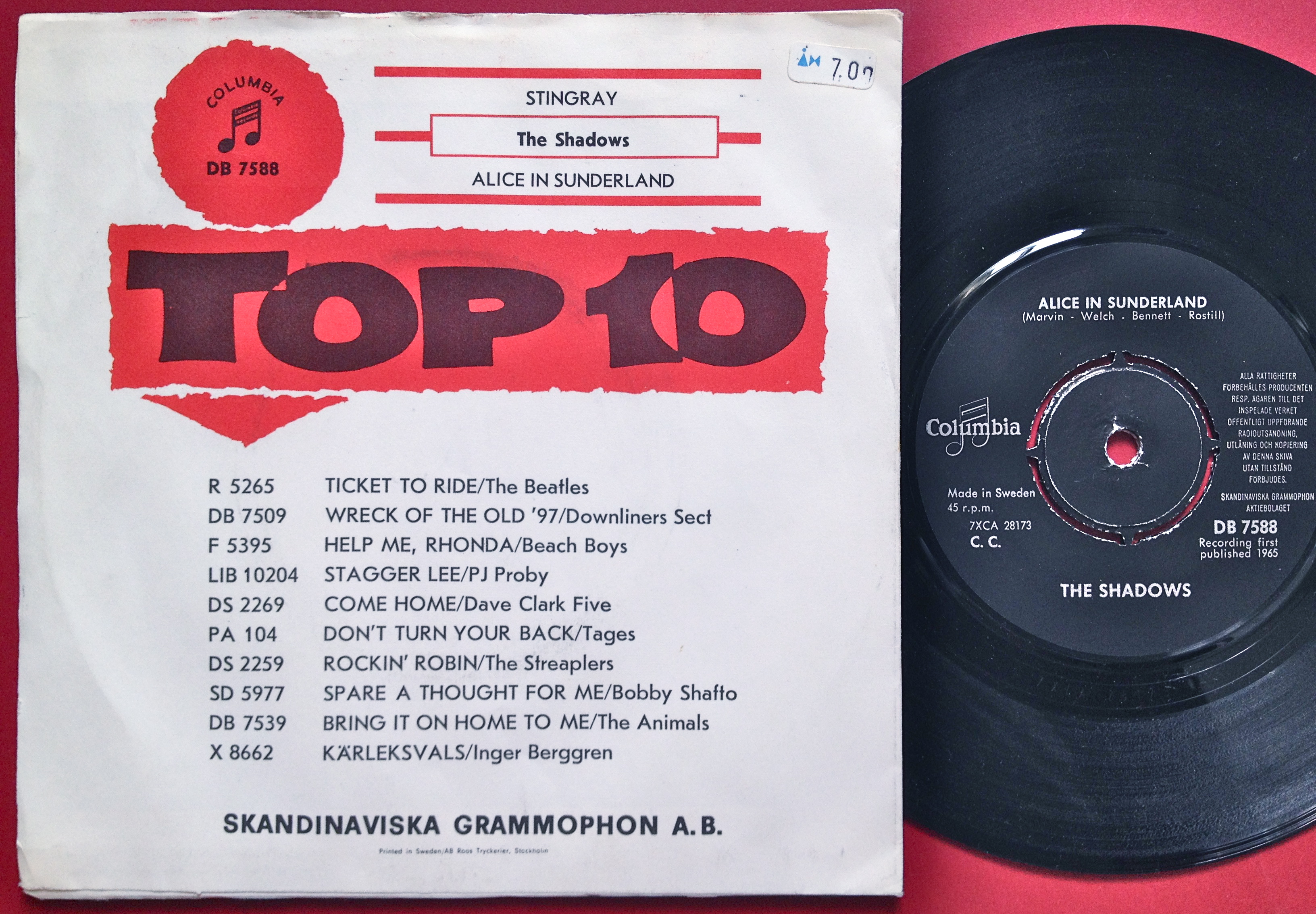 SHADOWS - Alice in Sunderland Swe PS 1965 - 2