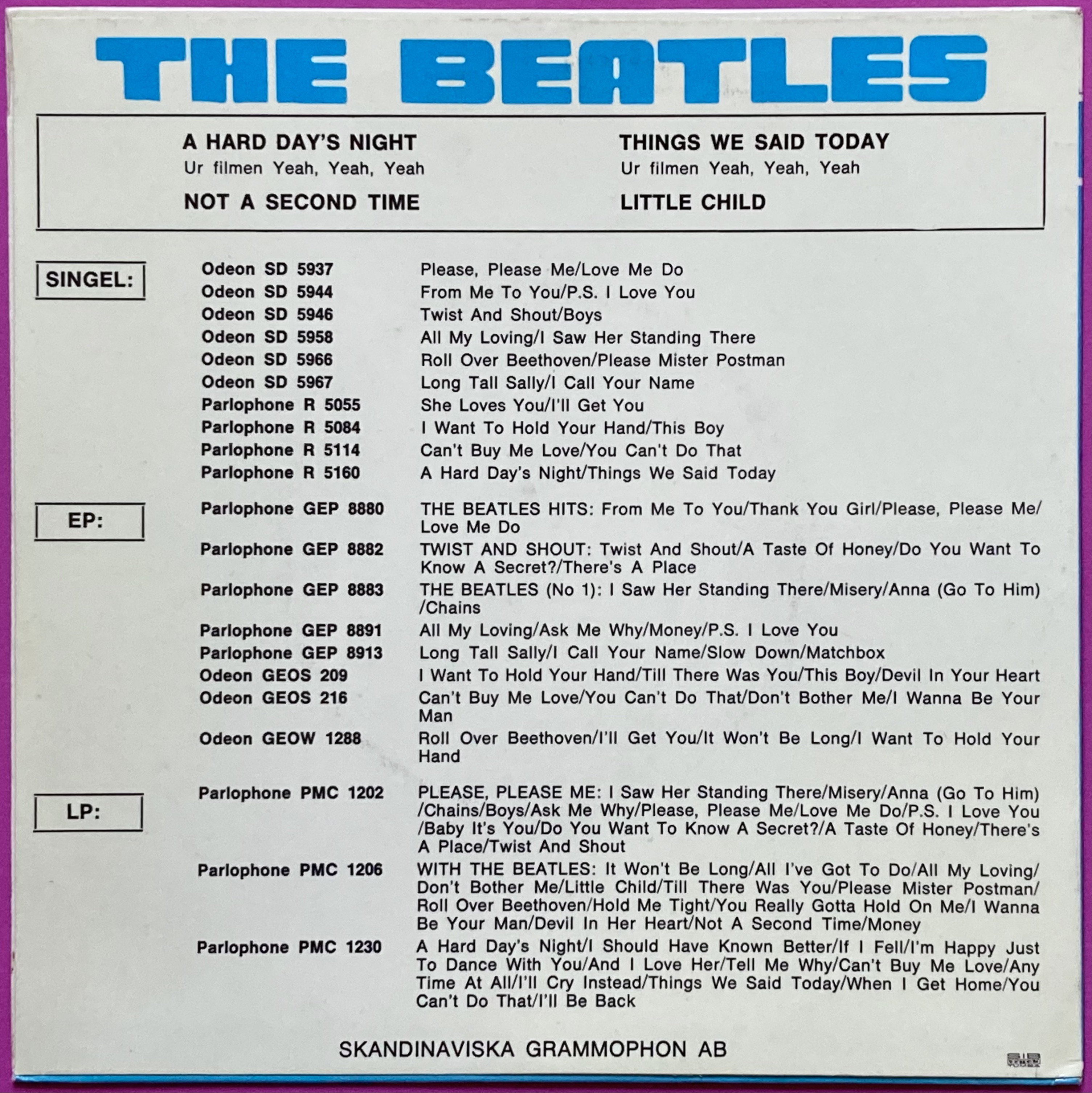 BEATLES - A hard day´s night +3 Turquoise Swe EP 1964 - 2