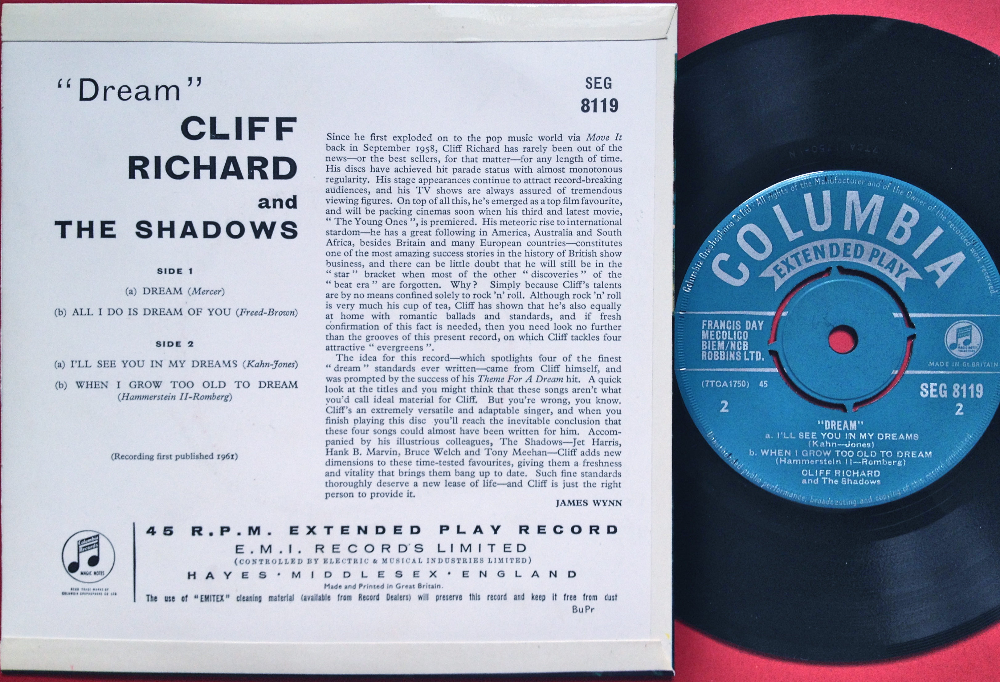 CLIFF RICHARD & SHADOWS - Dream +3 UK EP 1961 - 2