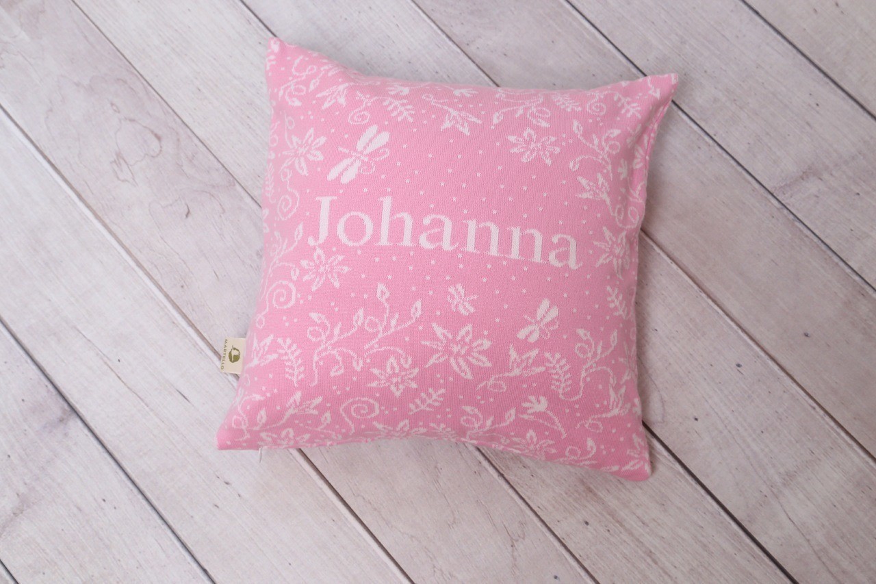 Pillowcase with baby's name and flowers. Light blue - 12