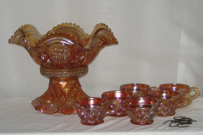 Bålskål och 6 st mugg, 8 delar, Lysterglas - 3