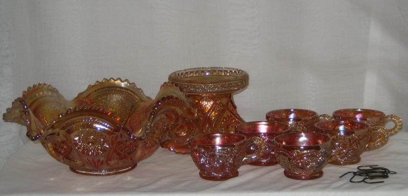 Bålskål och 6 st mugg, 8 delar, Lysterglas - 4