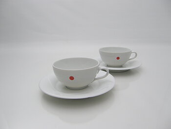 Kaffekoppar och fat, 2 st, Quattro Bianco-Rosso BW