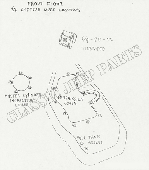 Caged nut 1/4" UNC oil can bracket on firewall - 2