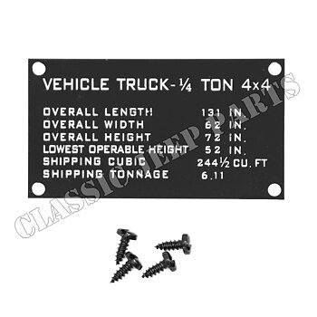 Data plate shipping WILLYS MB with screws