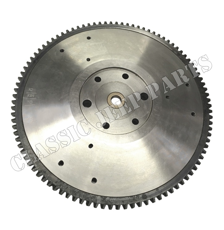 Flywheel with bushing and 97 teeth ring gear for conical flywheel bolt