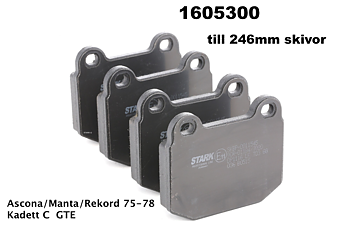 Bromsbelägg fram- 246mm skivor 10/74-78