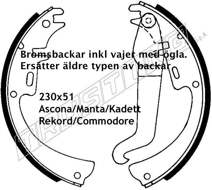 Bromsbackar 230x51  /inkl vajer