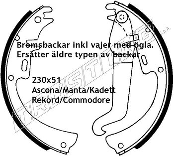 Bromsbackar 230x51  /inkl vajer