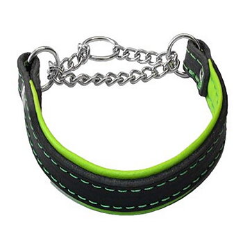 Halvstryp läderhalsband svart/limegrön