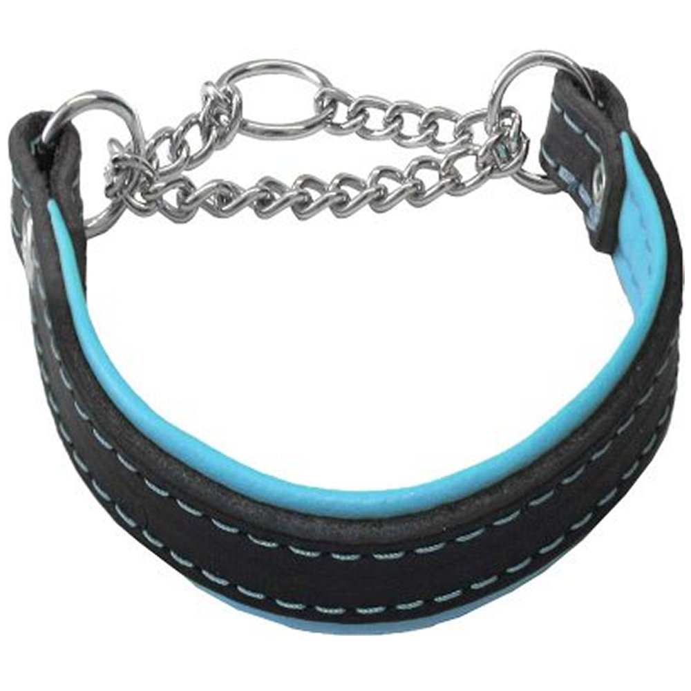 Halvstryp läderhalsband svart/blå