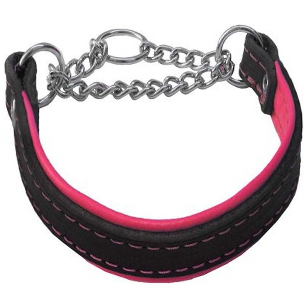 Halvstryp läderhalsband svart/cerise