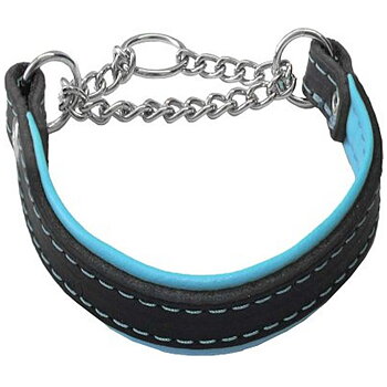 Halvstryp läderhalsband svart/blå 12mm x 40cm