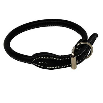 Rundsytt läderhalsband m vit söm