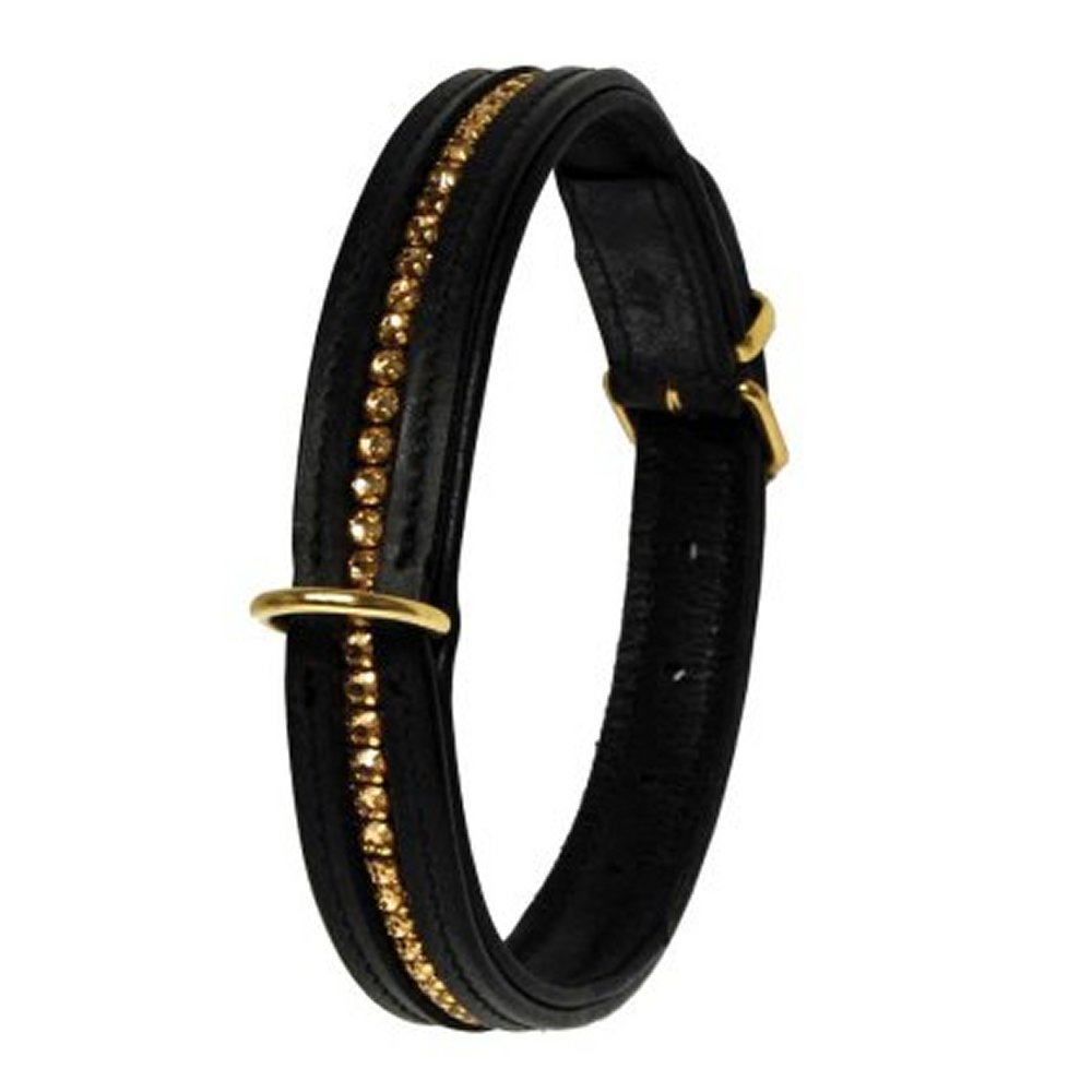 Läderhalsband med gula swarowski 45 cm