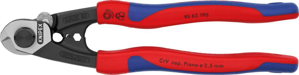 Vajersax Smidd, 190mm, För vajrar Ø 5mm, flerkomponenthandtag, Knipex