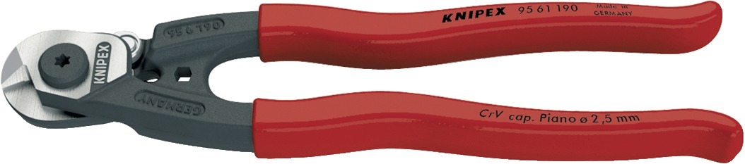 Vajersax Smidd, 190mm, För vajrar Ø 5mm, handtag med plastöverdrag, Knipex