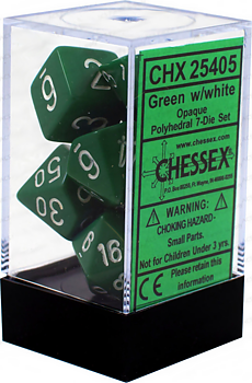 Chessex Opaque Polyhedral 7-Die Sets - Green w/white
