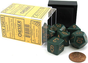 Chessex Opaque Polyhedral 7-Die Sets - Dusty Green w/gold