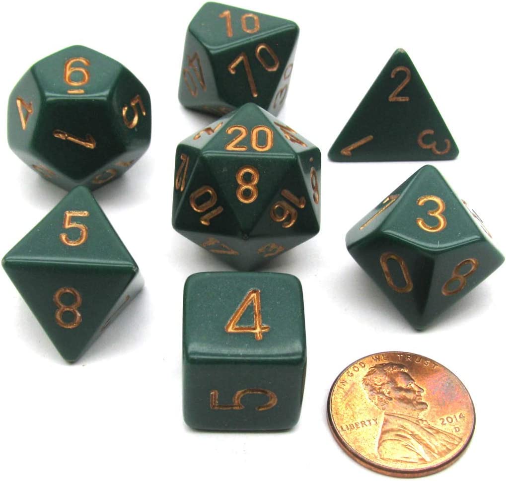 Chessex Opaque Polyhedral 7-Die Sets - Dusty Green w/gold - 2