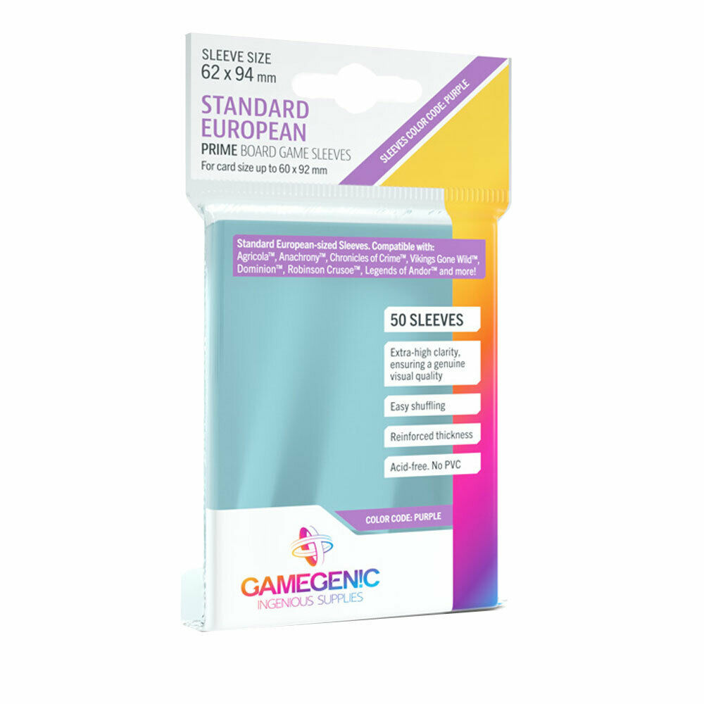 Gamegenic - PRIME Standard European-Sized Sleeves 62 x 94 mm - Clear (50 Sleeves)