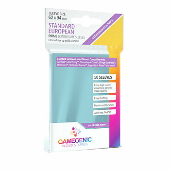 Gamegenic - PRIME Standard European-Sized Sleeves 62 x 94 mm - Clear (50 Sleeves)