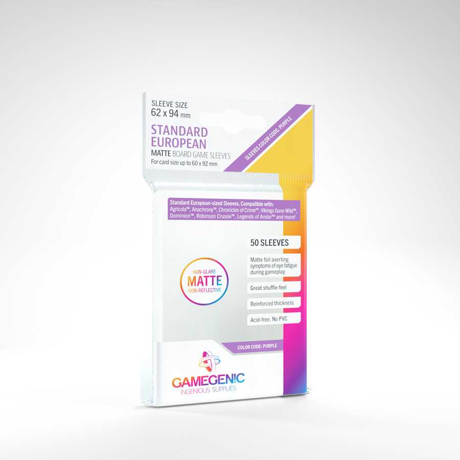 Gamegenic - MATTE Standard European-Sized Sleeves 62 x 94 mm - Clear (50 Sleeves)