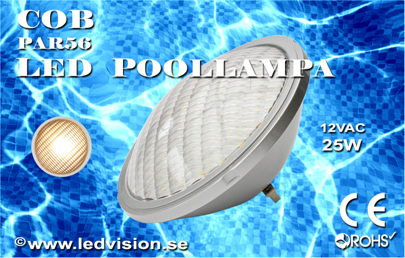 Poolbelysning PAR56 COB 25W Varmvit Rostfritt lamphus