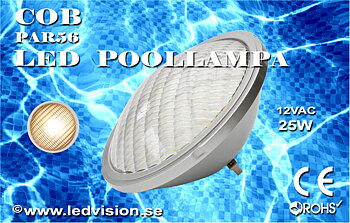 Poolbelysning PAR56 COB 25W Varmvit Rostfritt lamphus