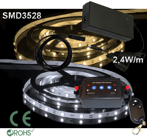 Ledtejp Dimbart Fjärrk. Kit SMD3528 2,4W/m Varmvit, Vit el. Kallvit 