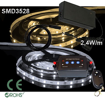Ledtejp Dimbart Fjärrk. Kit SMD3528 2,4W/m Varmvit, Vit el. Kallvit 