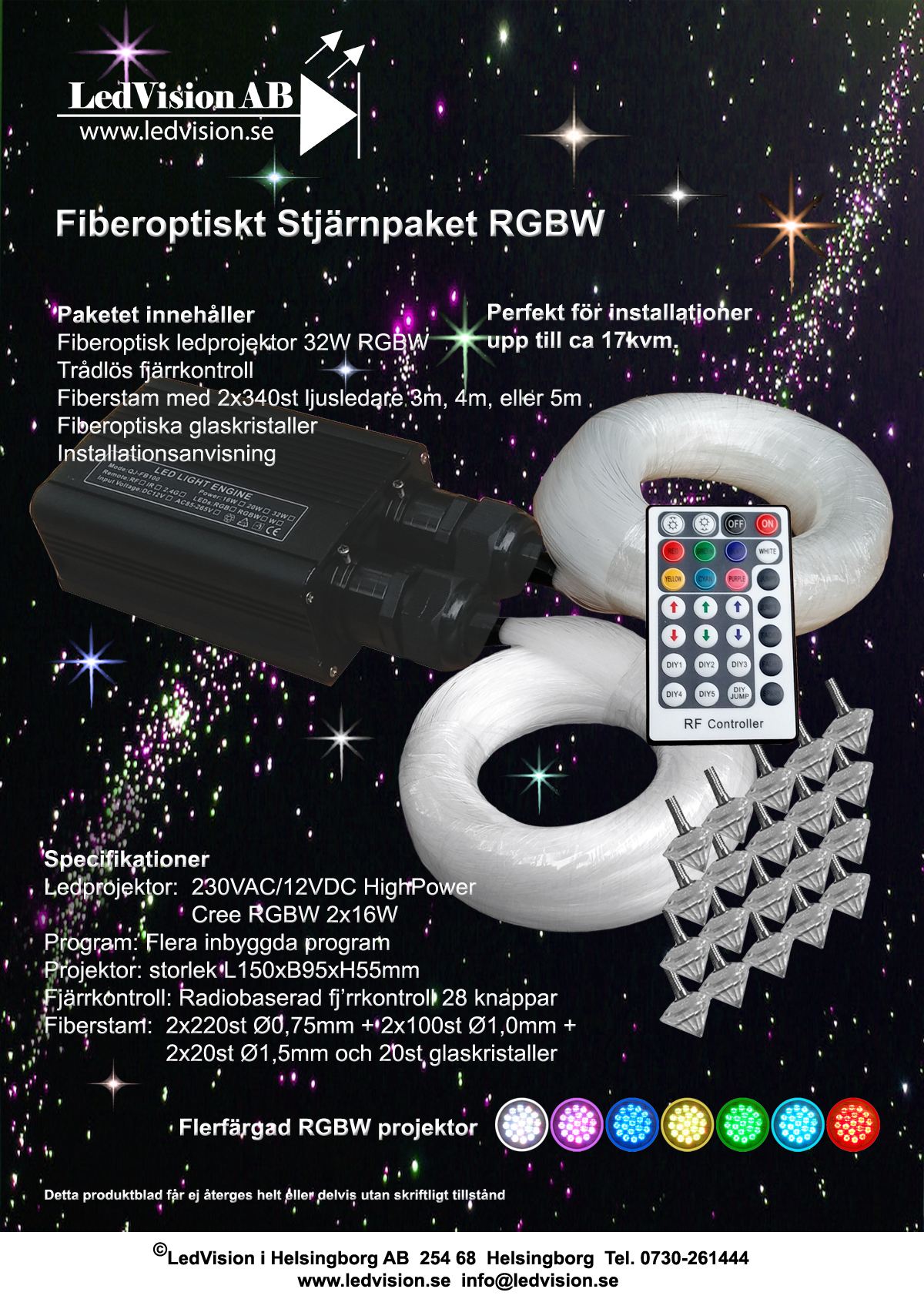 Stjärnhimmelpaket 32W RGBW Dubbel Ledprojektor Fjärrkontroll + APP 17kvm - 2