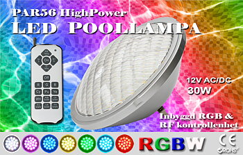Poollampa PAR56 HighPower RGBW med Inbyggd kontrollenhet Rostfritt lamphus